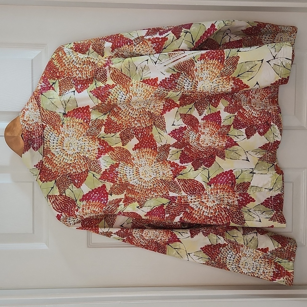 Chico’s Jacket Blazer Art To Wear Womens Sz 3 XL 16 Orange Pink Sequins Ladybugs - Picture 7 of 16